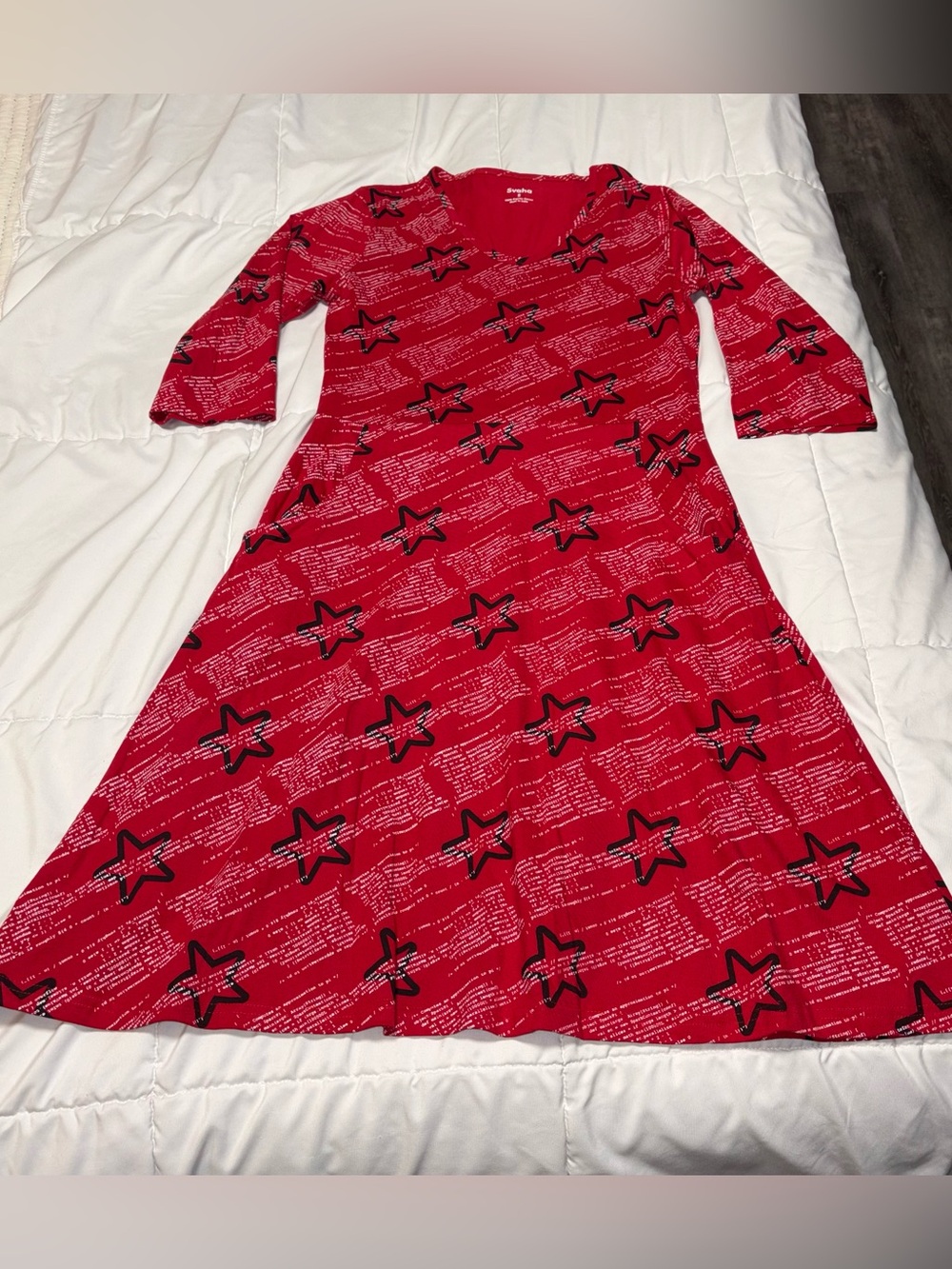 Svaha Fit and Flare Twirler Dress Red Star Print Computer Coding Size Small
